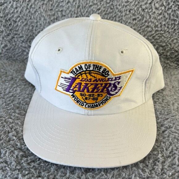 Vintage Los Angeles Lakers Hat White Snapback Patch 80s World Champions Patch - Picture 2 of 10